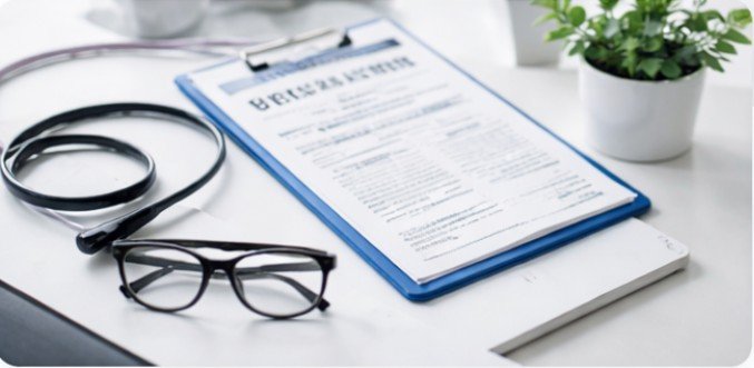 Health insurance consultation desk with policy documents